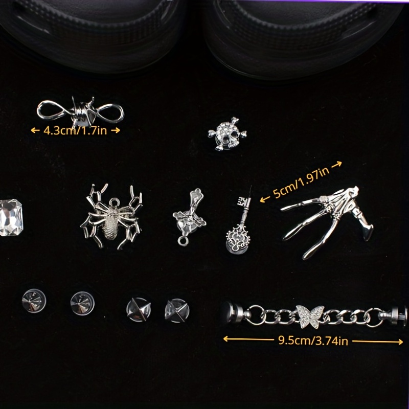 Punk Hole Shoe Accessories Rhinestone Spider Shoes Flower 14pcs