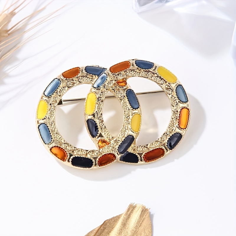 Vintage Double Ring Brooch - Colorful Lapel Pin For Everyday Style - Temu  Germany