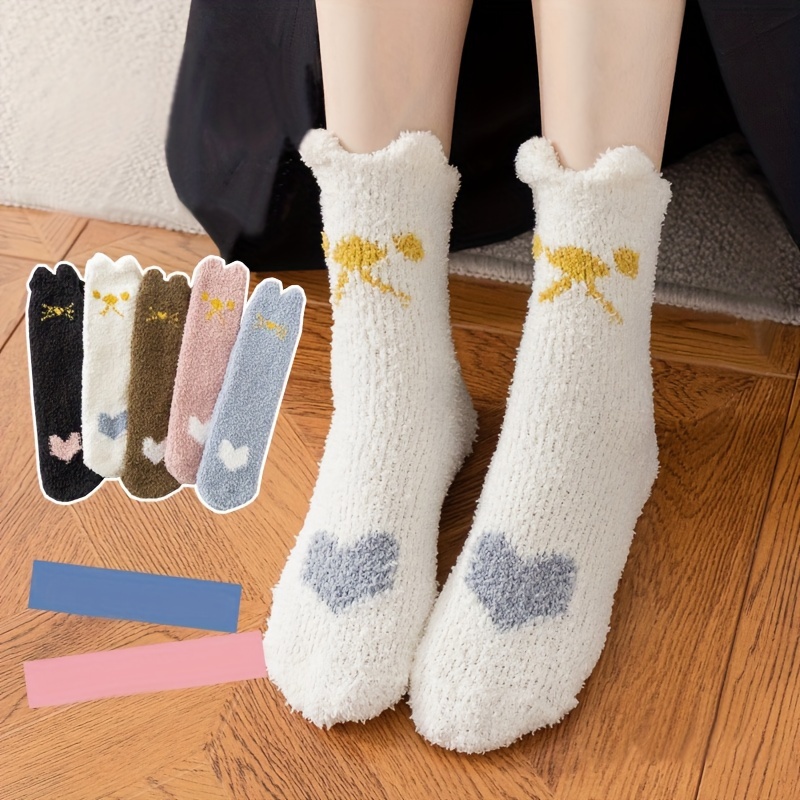 3 Pares Calcetines Peludos Patrón Corazón Mujer Lindos - Temu