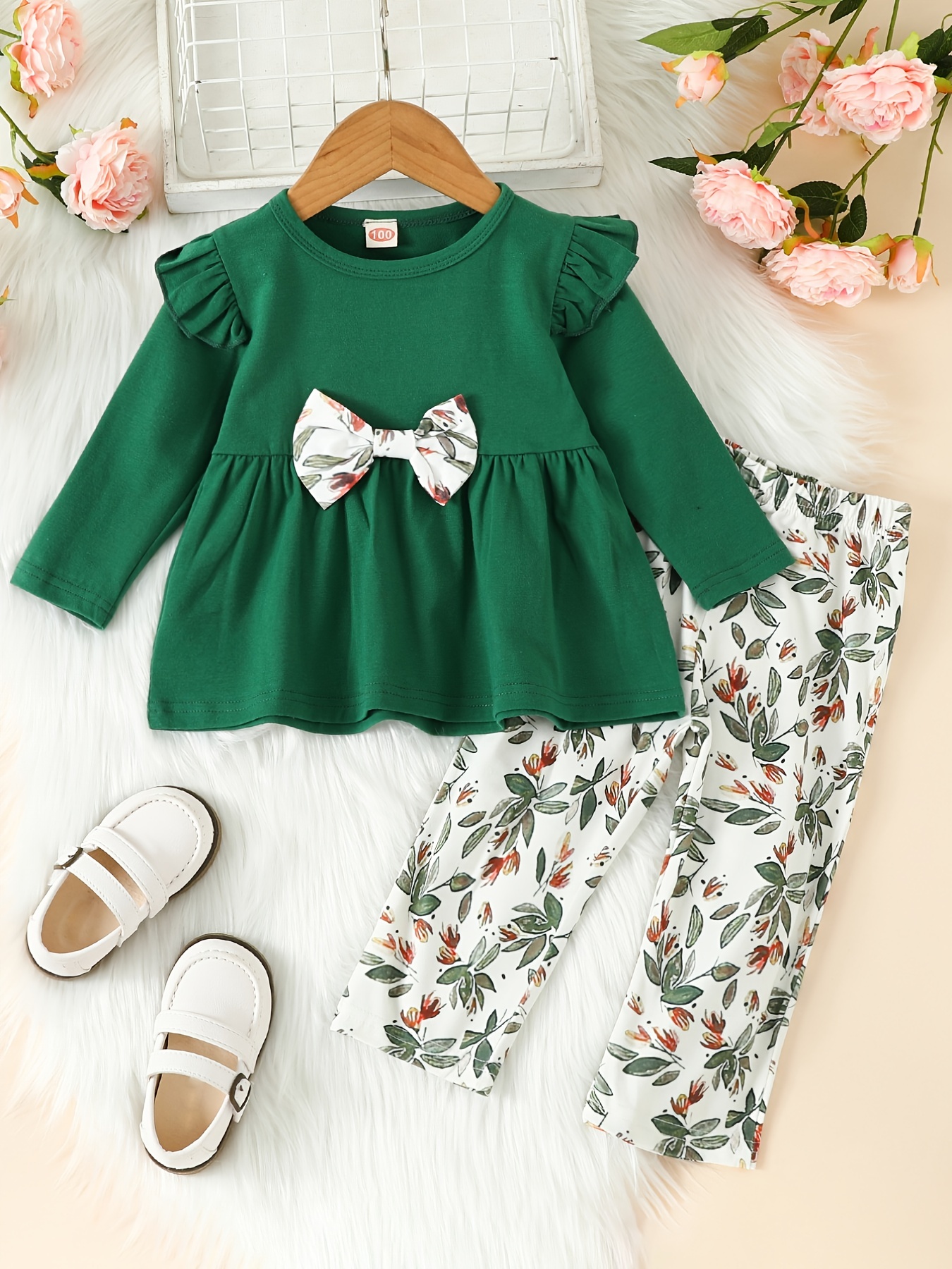 Premium Baby Girl Clothes Long Sleeve Ruffle Tunic Top Floral Pants Set