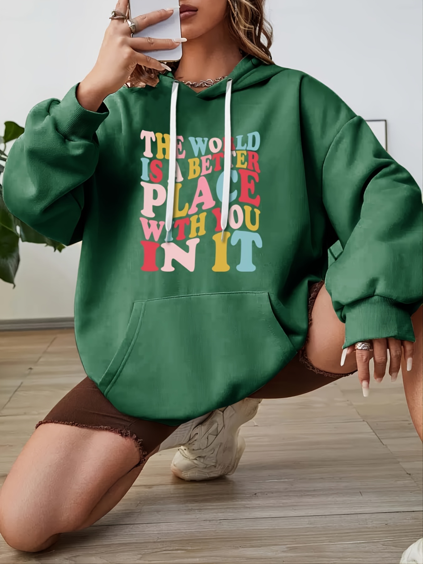 Plus Size Letter Print Hoodie Drawstring Hoodies Womens Plus Slight Stretch  Pocket Pullover Casual Sweatshirts | Find Great Deals Now | Temu Canada