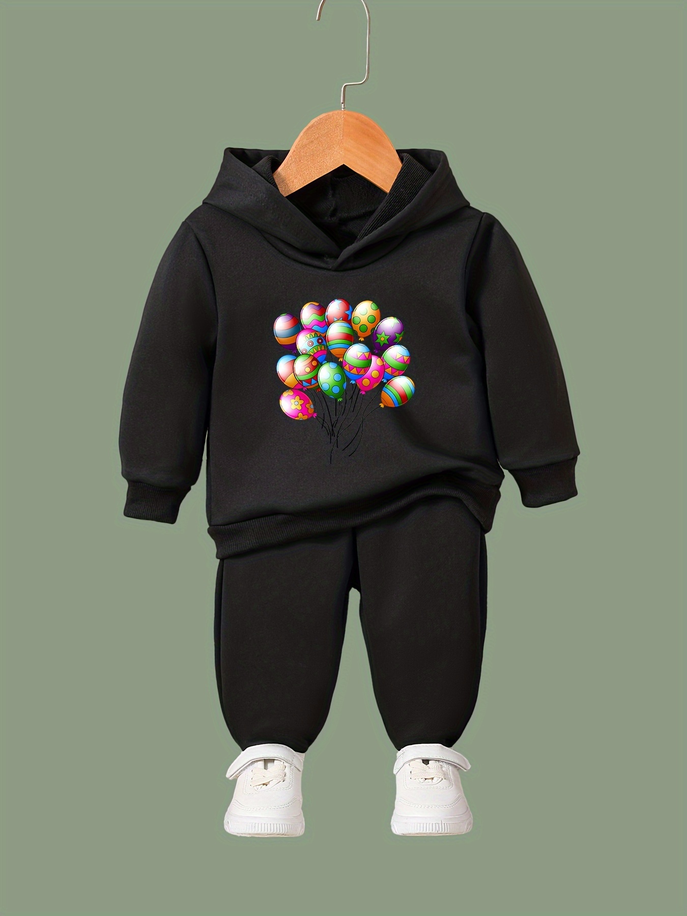 Girls Cartoon Balloon Hooded Sweatshirt & Sweatpants Set