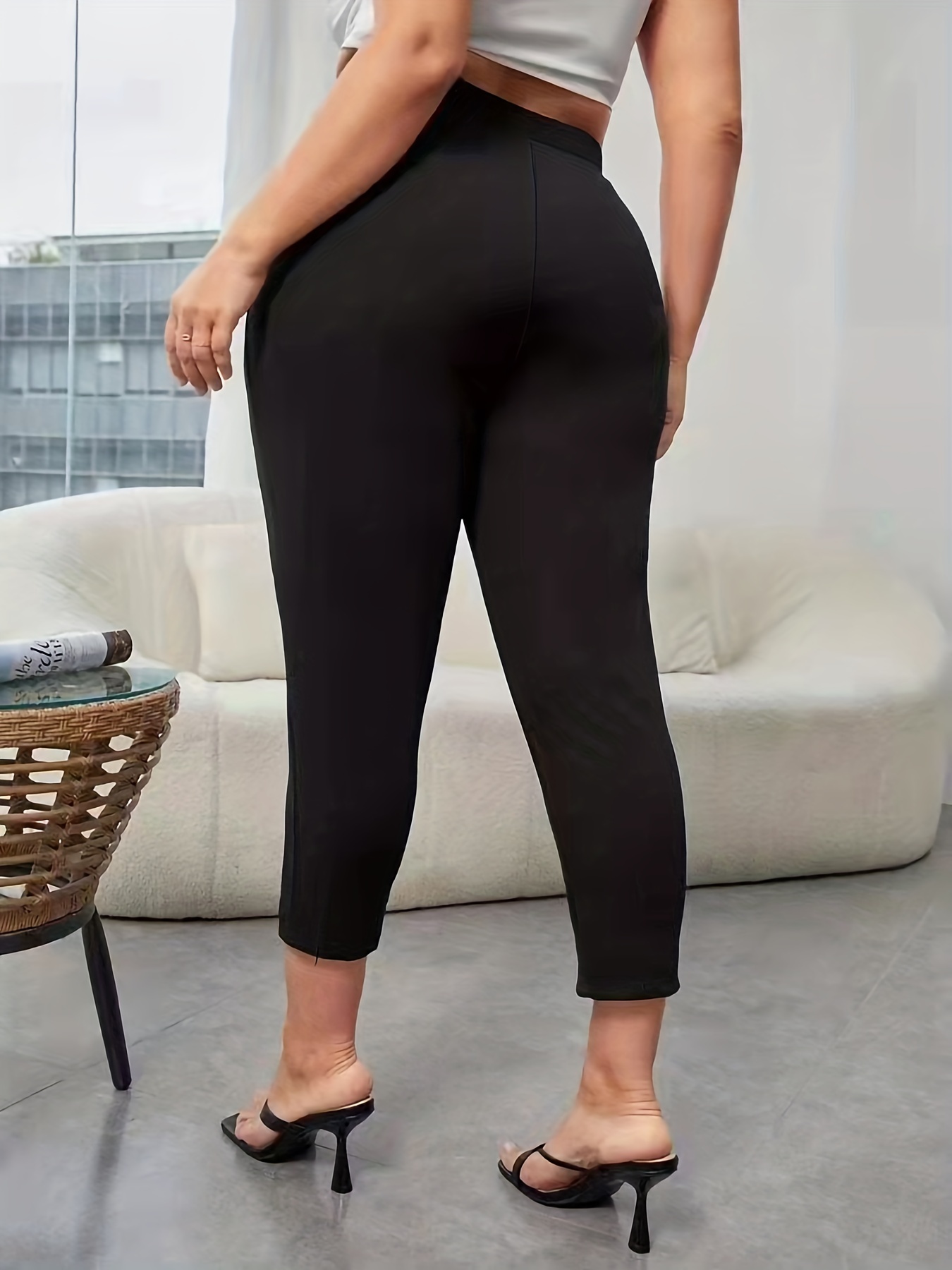 Plus Size Casual Pants Women's Plus Solid Split Hem - Temu Canada