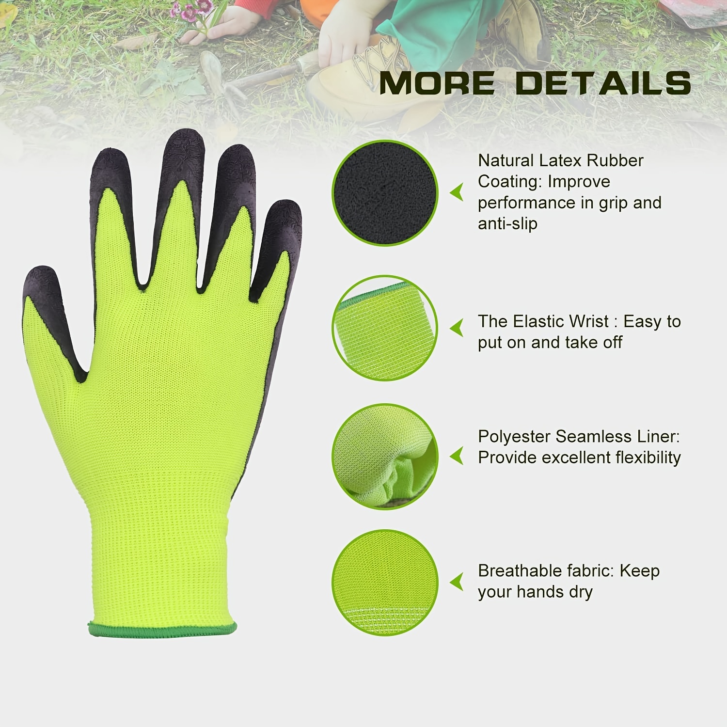 3 pares de guantes de jardinería para niños de 2 a 13 años guantes de  jardinería para niños con palma recubierta de goma para niñas y niños talla  3