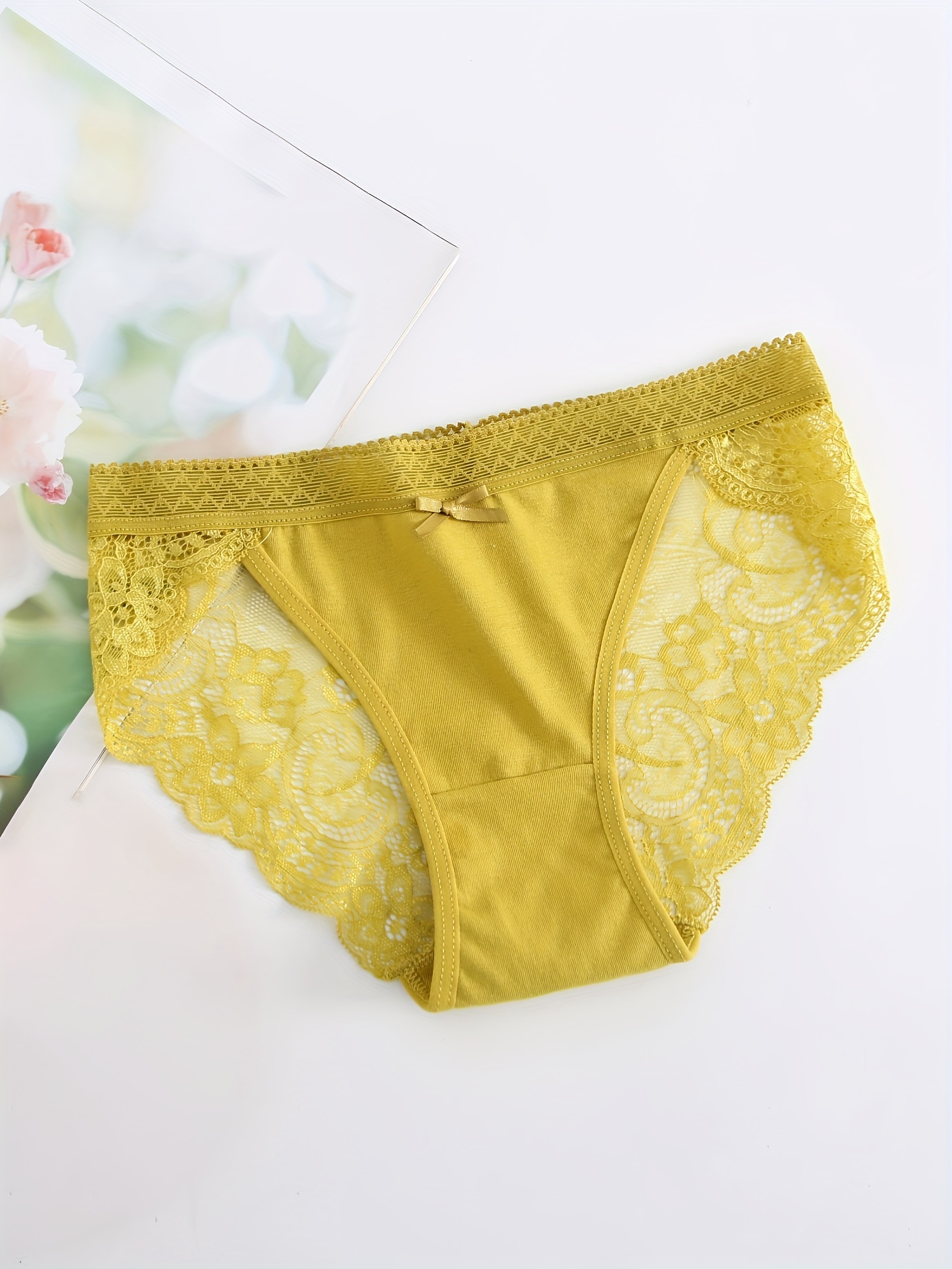 Lace Semi sheer Bow Front Boyshorts Packs Women's Underwear - Temu