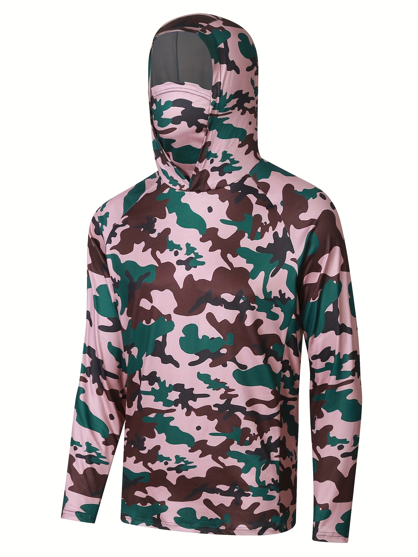 Men's Upf 50+ Sun Protection Camouflage Hooded Sweatshirts, Quick Dry Long Sleeve Rash Guard Hoodie For Fishing Hiking Outdoor