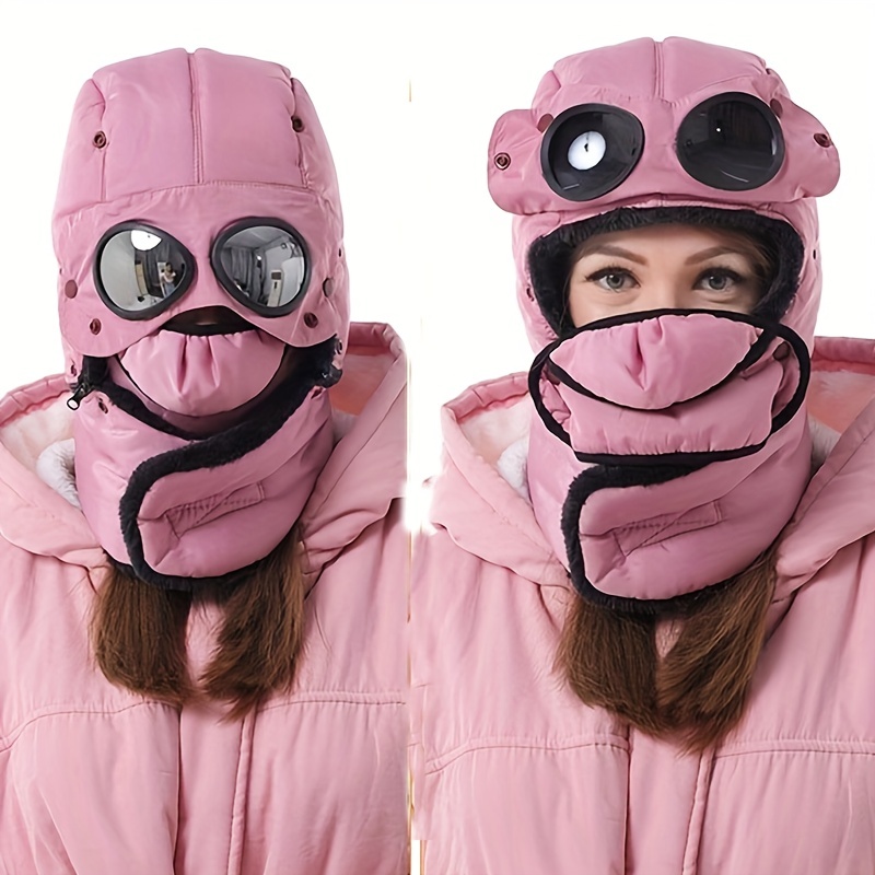 Women's Winter Trapper Hat With Removable Goggles And - Temu