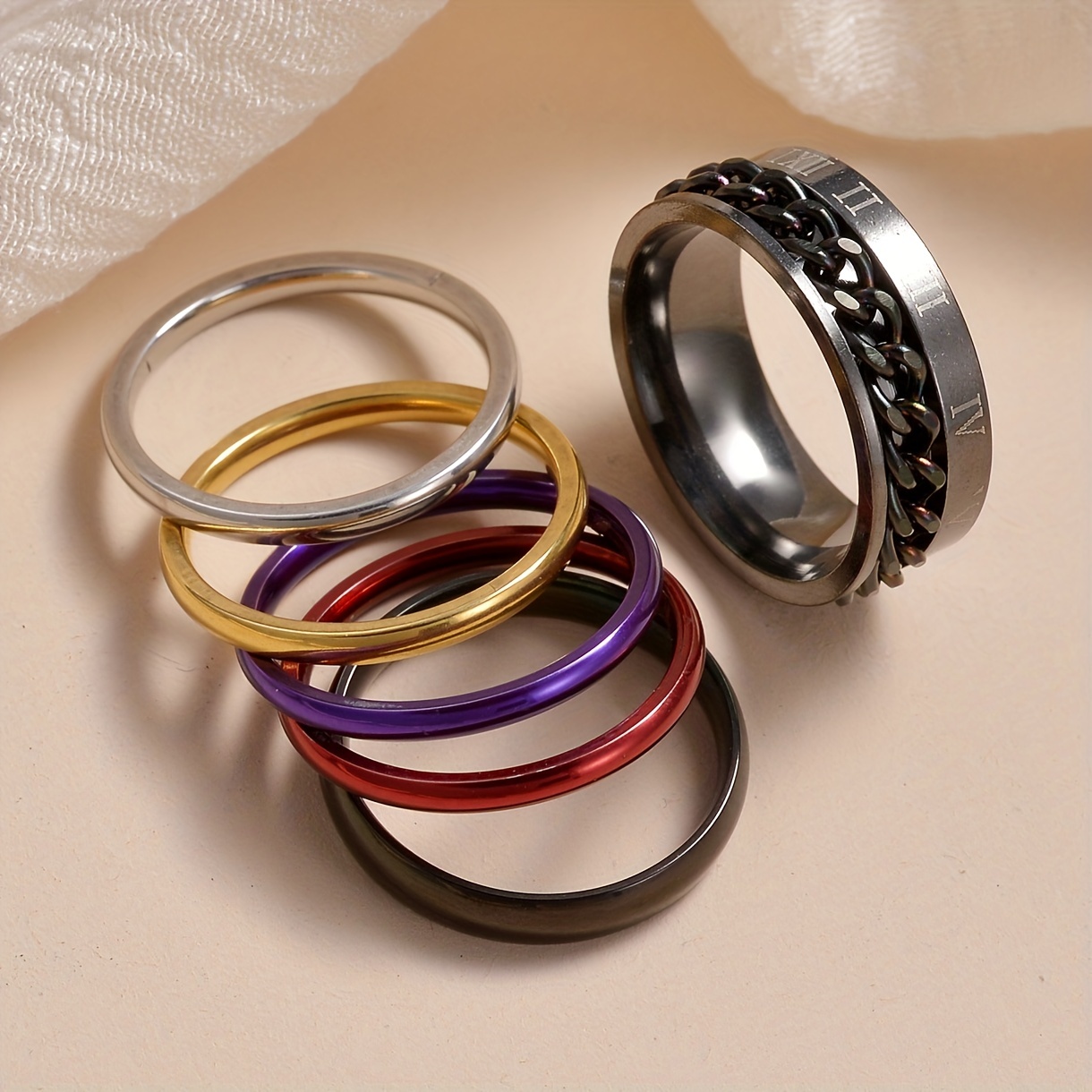 6pcs Rotatable Stainless Steel Couple Ring Set