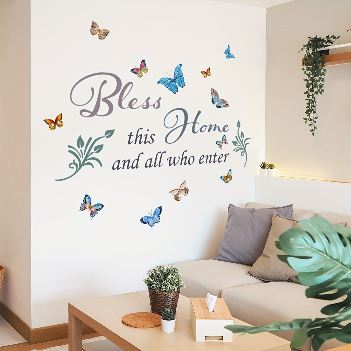 Green Leaves Vine Wall Sticker Wall Decals Butterfly - Temu