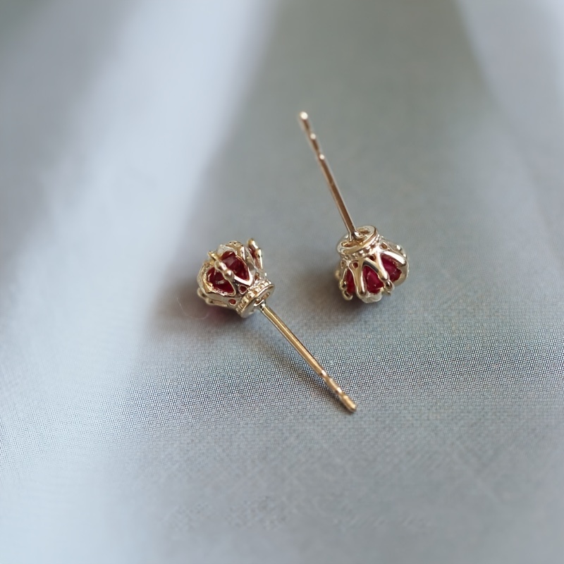 925 Silver Crown Cross Earrings Red Engagement Gift