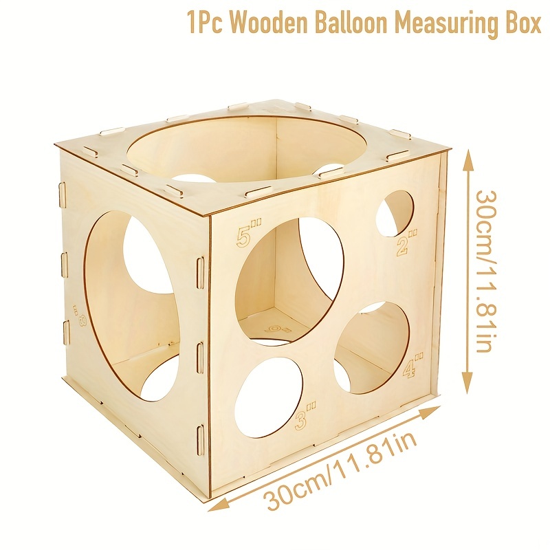 9 Holes Assemblable Wood Balloon Sizer Box Cube DIY Balloon Sizer Cube Box Tool Balloon Measurement Box for Party Birthday Wedding Decorations