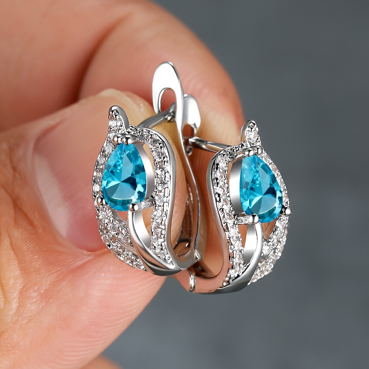 Water Drop Stone Hoop Earrings Women Luxury Multicolor - Temu New Zealand