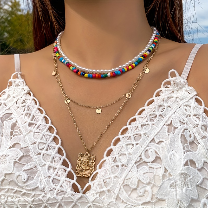 Dropship Three Layers Choker Necklace Red Crystal Beads Neck Chain  Multilayer Party Clothing Accessories to Sell Online at a Lower Price