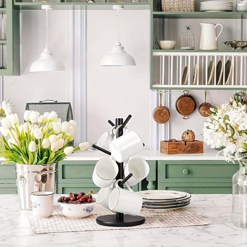 Lizbin Becherhalter Aus Holz - Stylischer Kaffeetassenbaum Mit 6 Haken Für Deine Küche