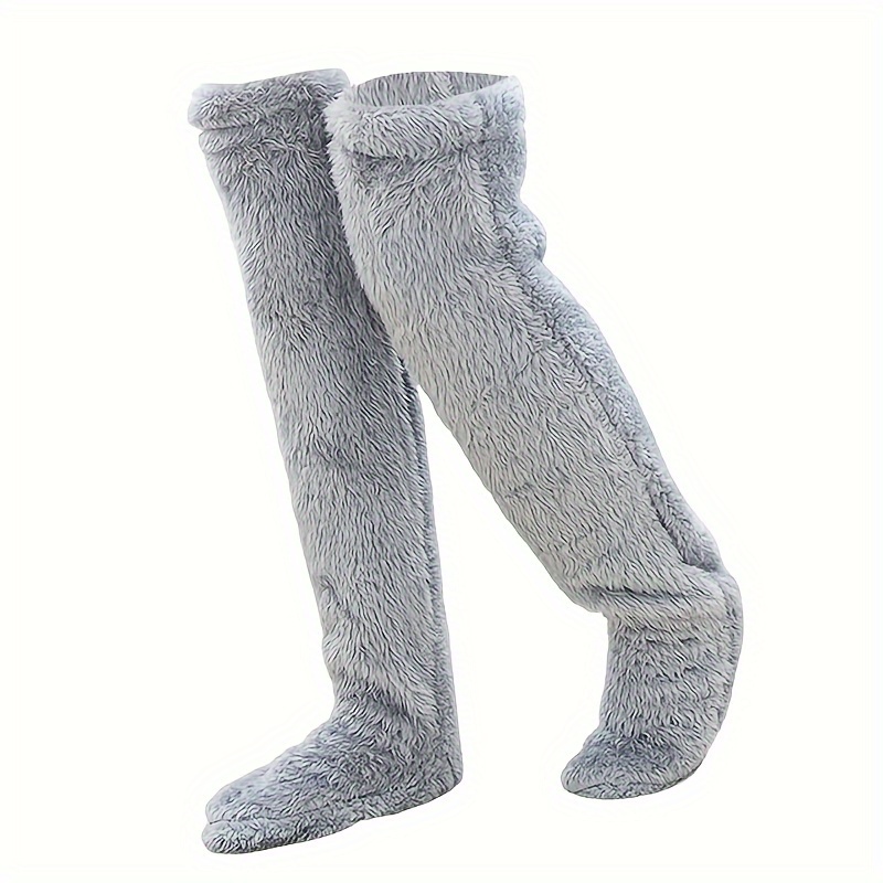 Solid Fuzzy Thigh High Çoraplar, Sıcak Diz Üstü Çoraplar, Kadın Çorapları ve Çoraplar
