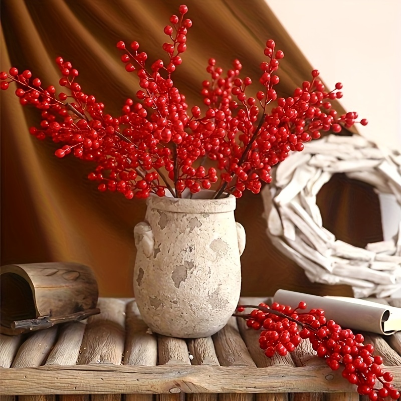 6 Pezzi Di Steli Di Bacche Rosse Artificiali Bacche Rosse Di Natale Ramo Di  Bacche Di