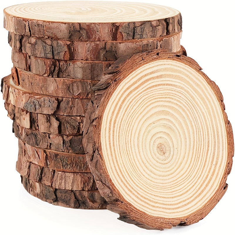 10Pcs Natural Wood Round Unfinished Wood Slices Circles Tree Slice With  Bark For DIY Crafts Wedding Party Arts Painting Home Decoration 