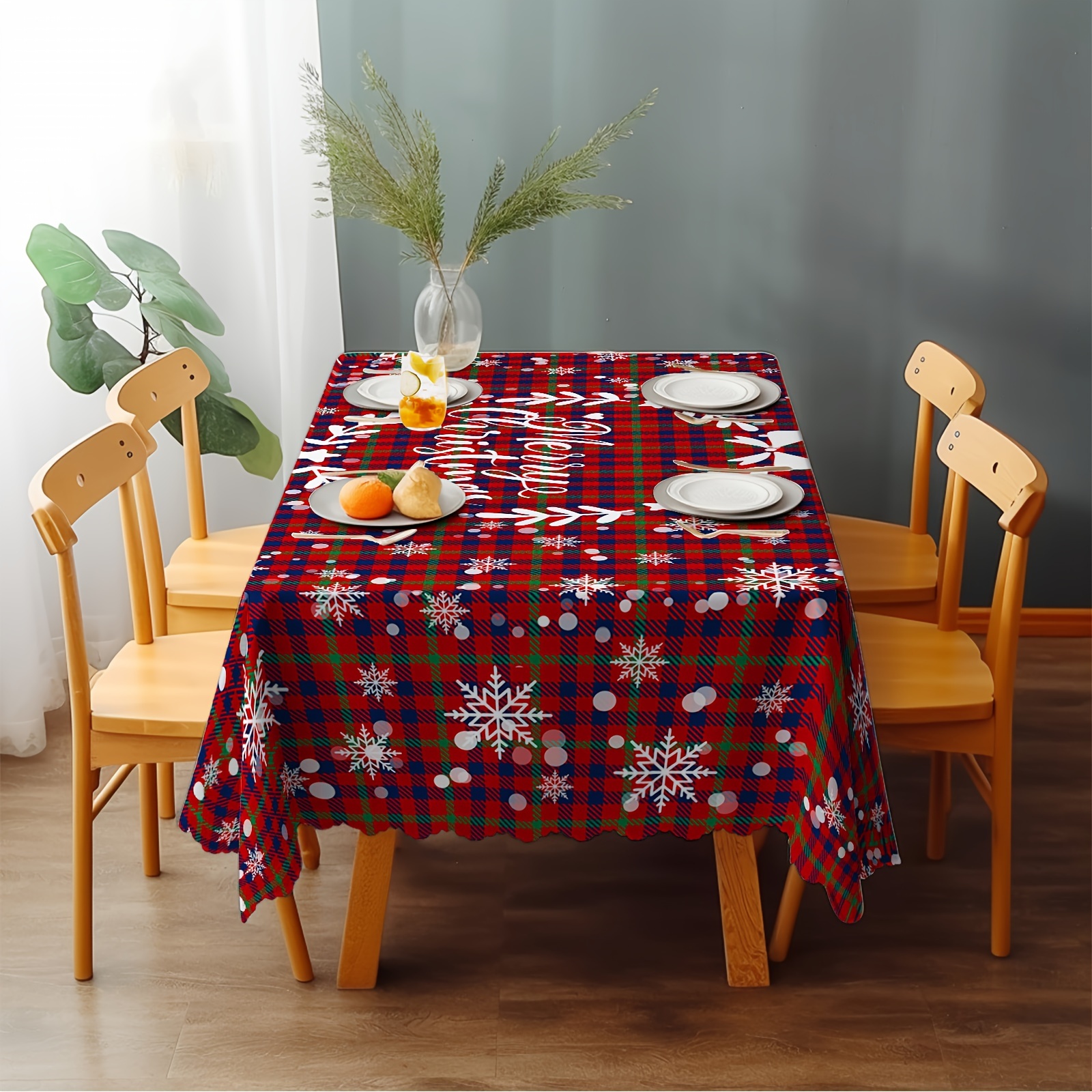 Polyester Tablecloth Merry Christmas Table Cover Buffalo - Temu