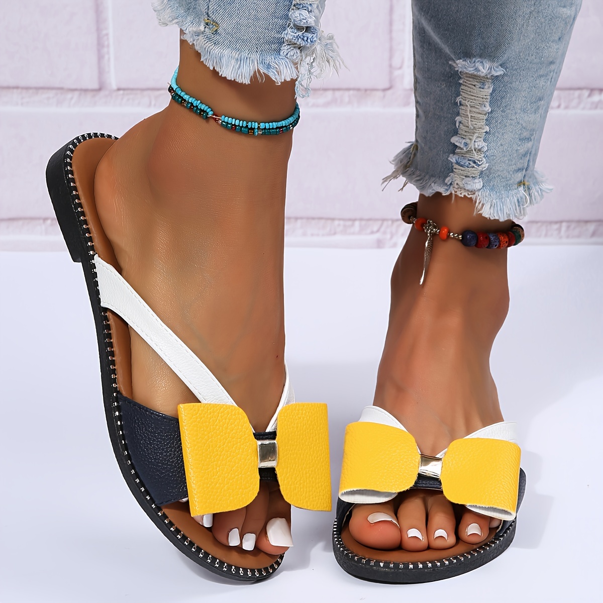 Women s Cute Bowknot Flat Slides Summer Bohemia Open Toe Temu