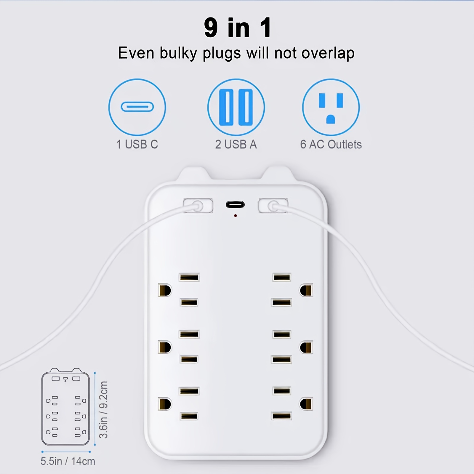 surge protector power strip with 6 outlets 3 usb ports flat plug wall mount for home office details 5