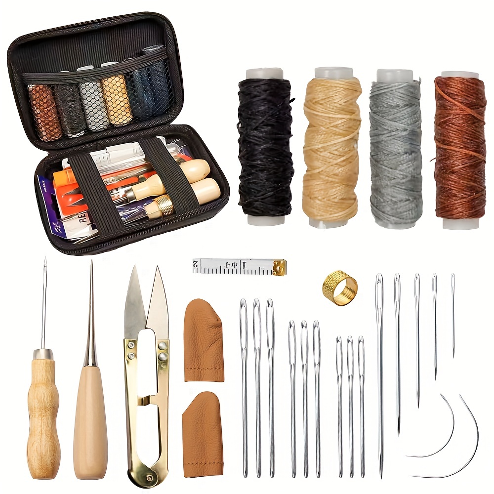 Waxed Thread Sewing Kit, Leather Stitching Kit with Large-Eye Stitching  Needles 