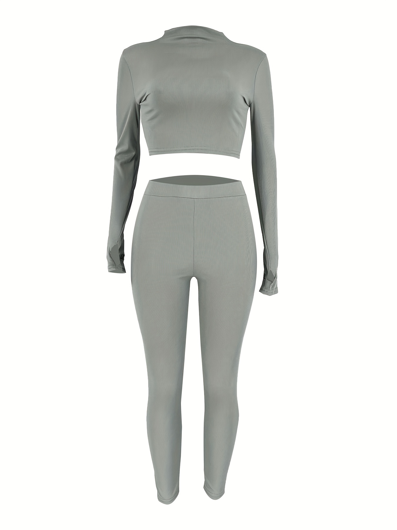 Charcoal Grey Slinky Cropped Leggings  High neck long sleeve, Long sleeve  crop top, Two piece pant set
