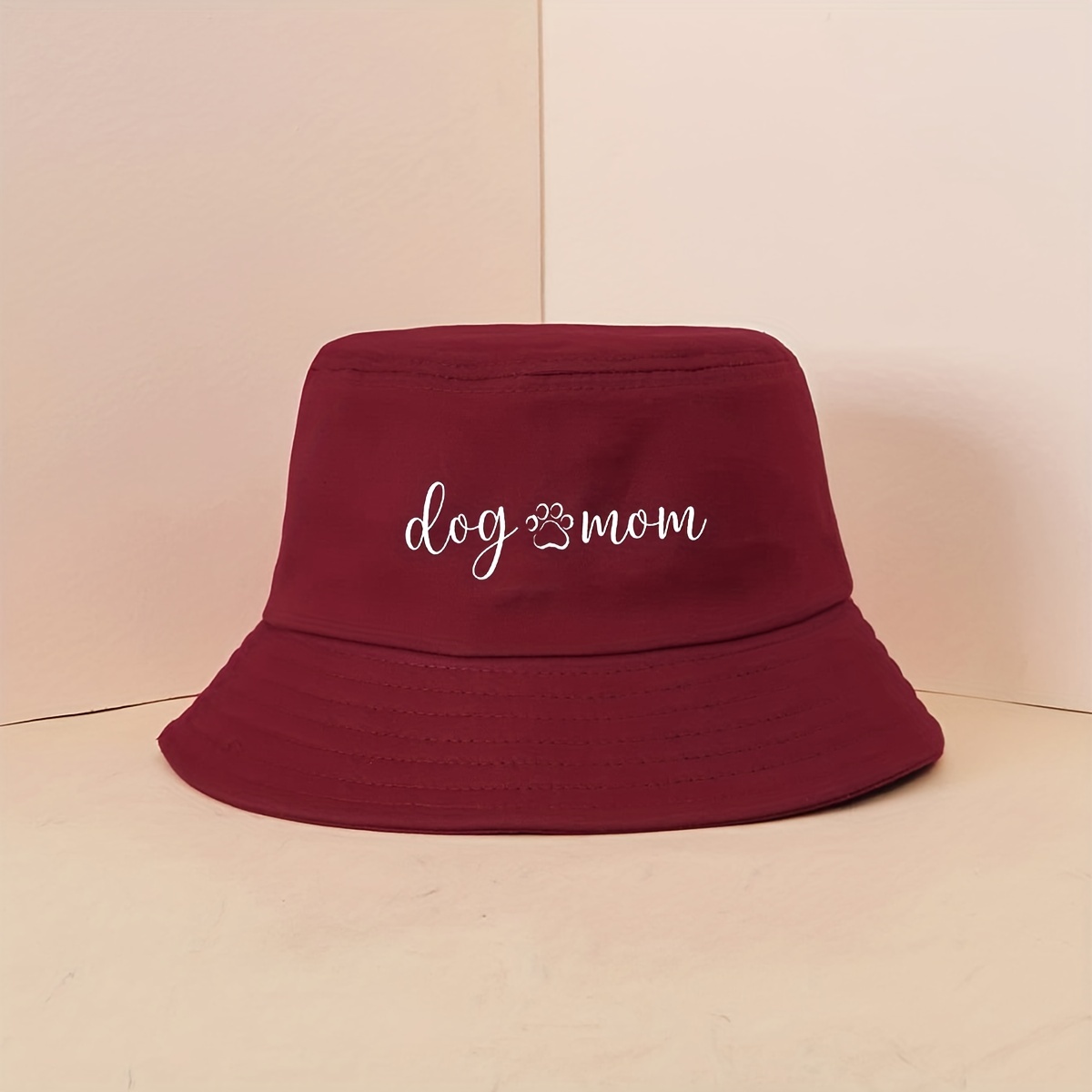 Dog Mom Print Bucket Hat Solid Cotton Basin Hat Unisex Lightweight Sunscreen
