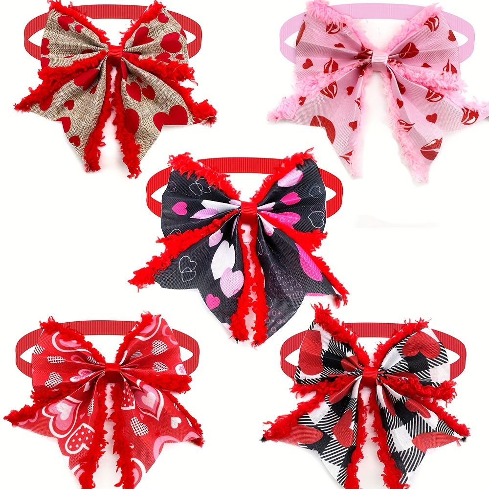 

5-pack Valentine's Day Heart Pattern Polyester Dog Bow Ties - Pet Accessories For Small Dogs And Cats, Uncharged For Puppy