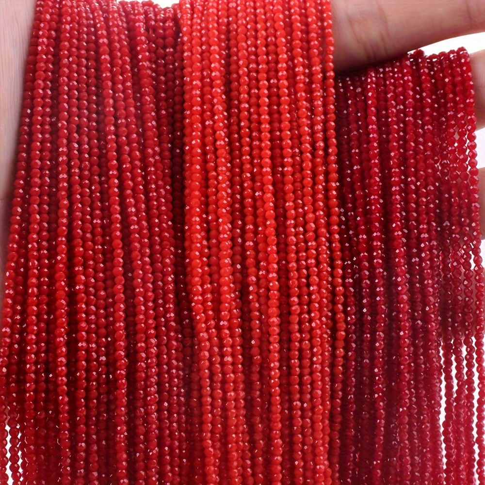 5 Strings Coral Red Glass Beads Smooth Transparent Rondelle - Temu
