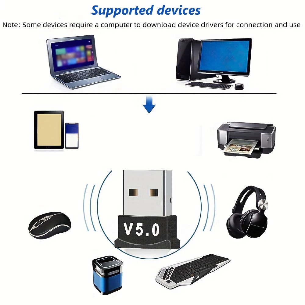 USB Bluetooth 5.3 Adapter for Desktop PC, Really Plug & Play Mini Bluetooth  EDR Dongle Receiver & transmitter for Laptop Computer Headphones Keyboard