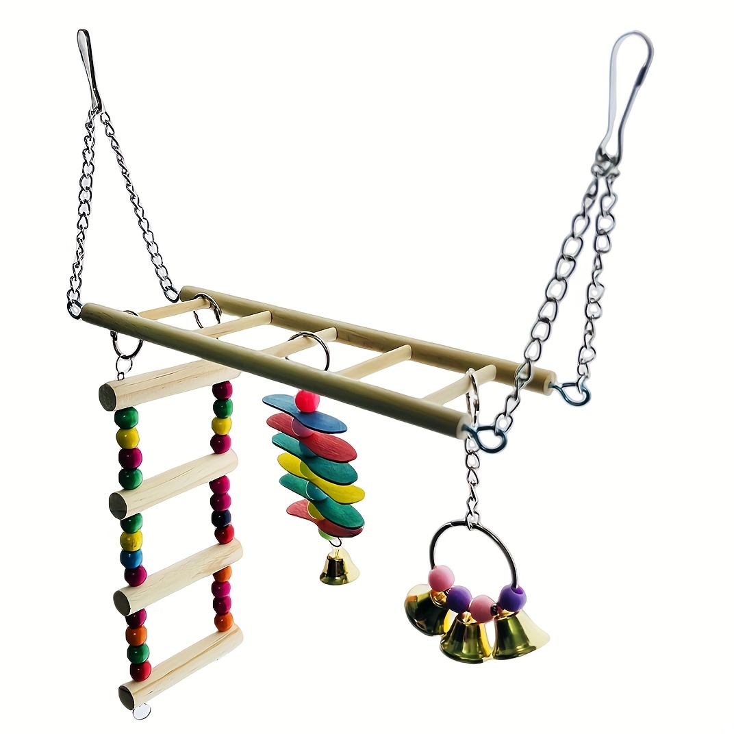 Natural Wood Bird Ladder Swing Hammock Toy For Small And Temu