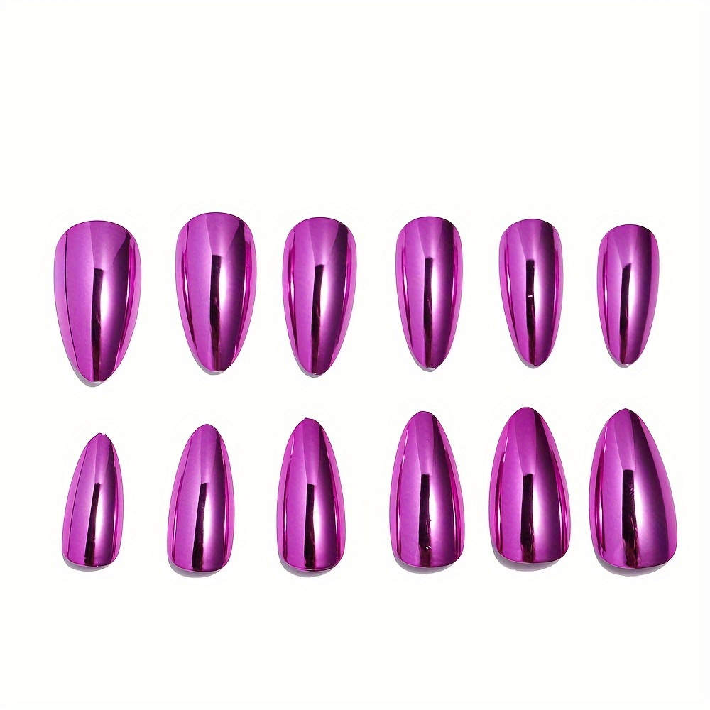 24pcs y2k style press on nails medium long almond fake nails reflective mirror false nails purple acrylic nails chrome press on nails shiny artificial nails glossy glue on nails for women party wear 1nail file and 1sheet adhesive tabs included details 2