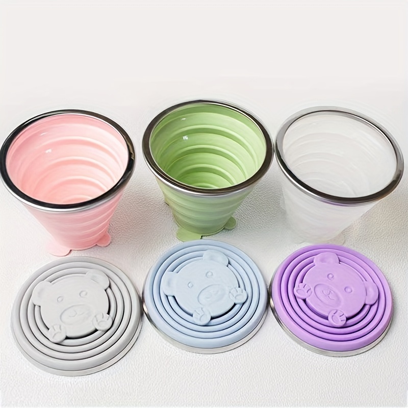 1pc 180/270/320ml Portable Outdoor Camping And Travel Folding Water Cup, Food-grade Silicone Compression Cup For Brushing Teeth, Travel Folding Water Cup