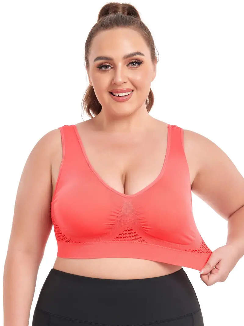 Plus Size Breathable Eyelet Solid Push Non Underwire Sports - Temu Canada