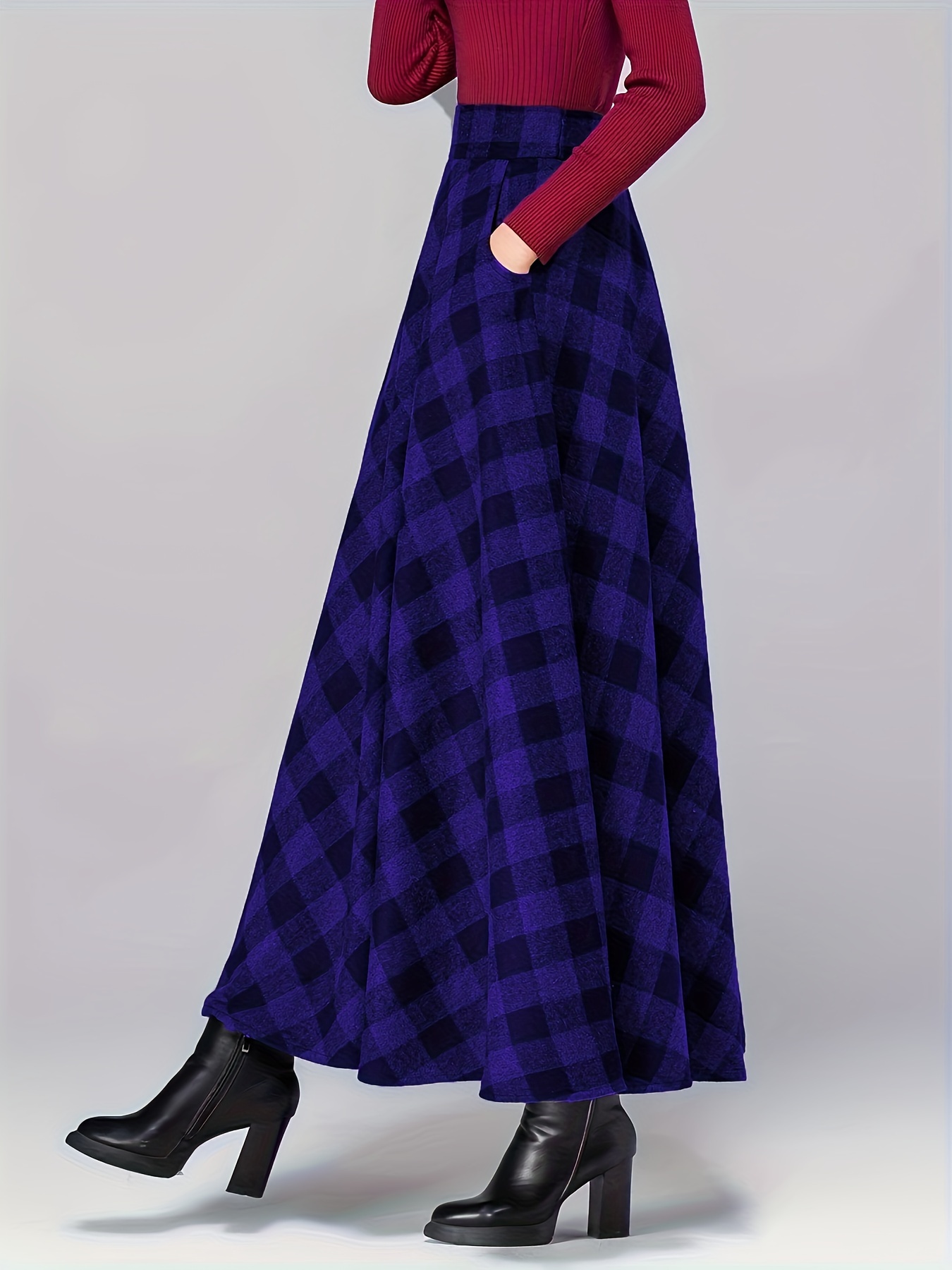 Blue plaid swing outlet skirt