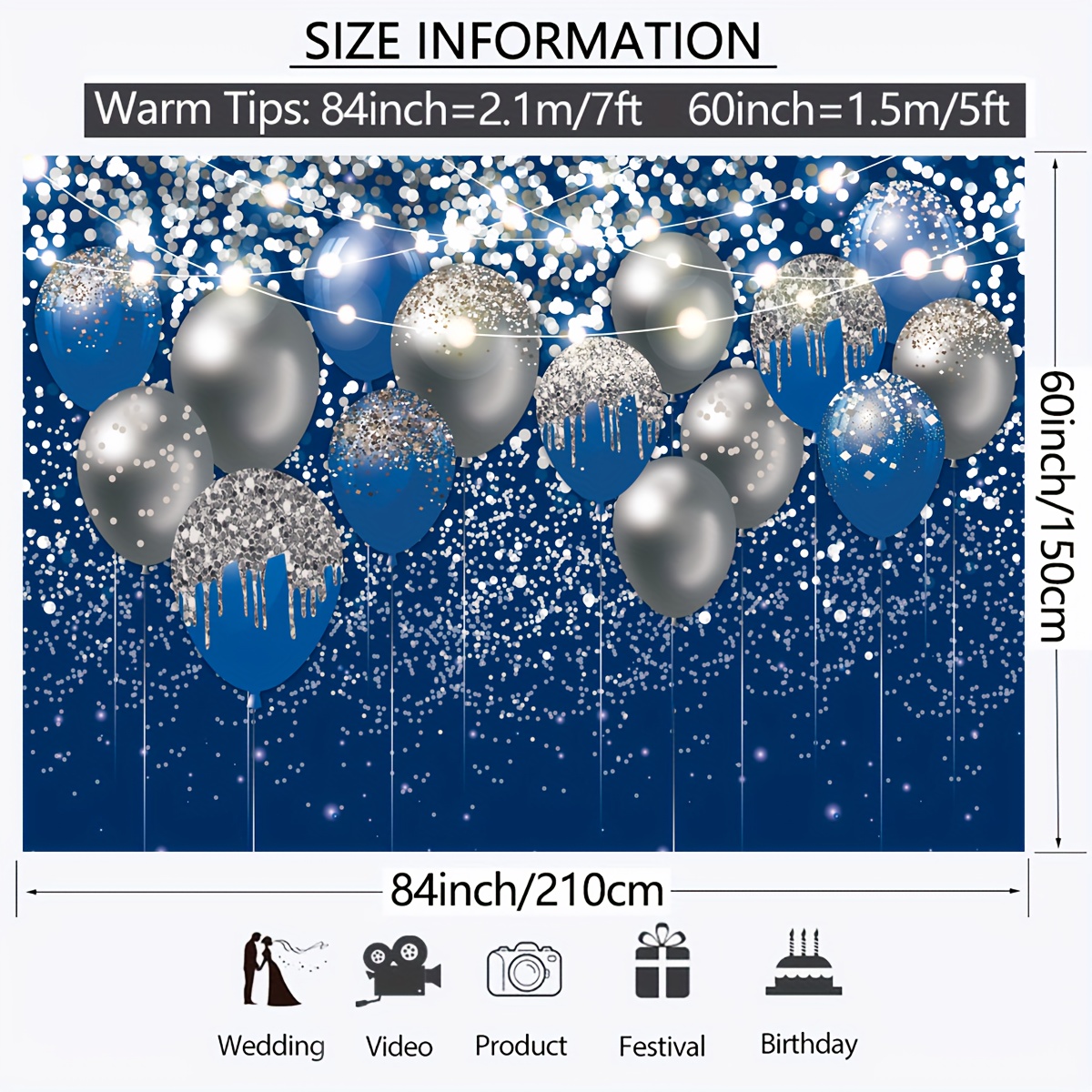 1pc, Sfondo Glitter Blu Reale 5x3ft, Sfondo Fotografico Blu E Argento Per  Compleanni, Matrimoni, Promozioni E Lauree, Palloncino Glitter Blu Per