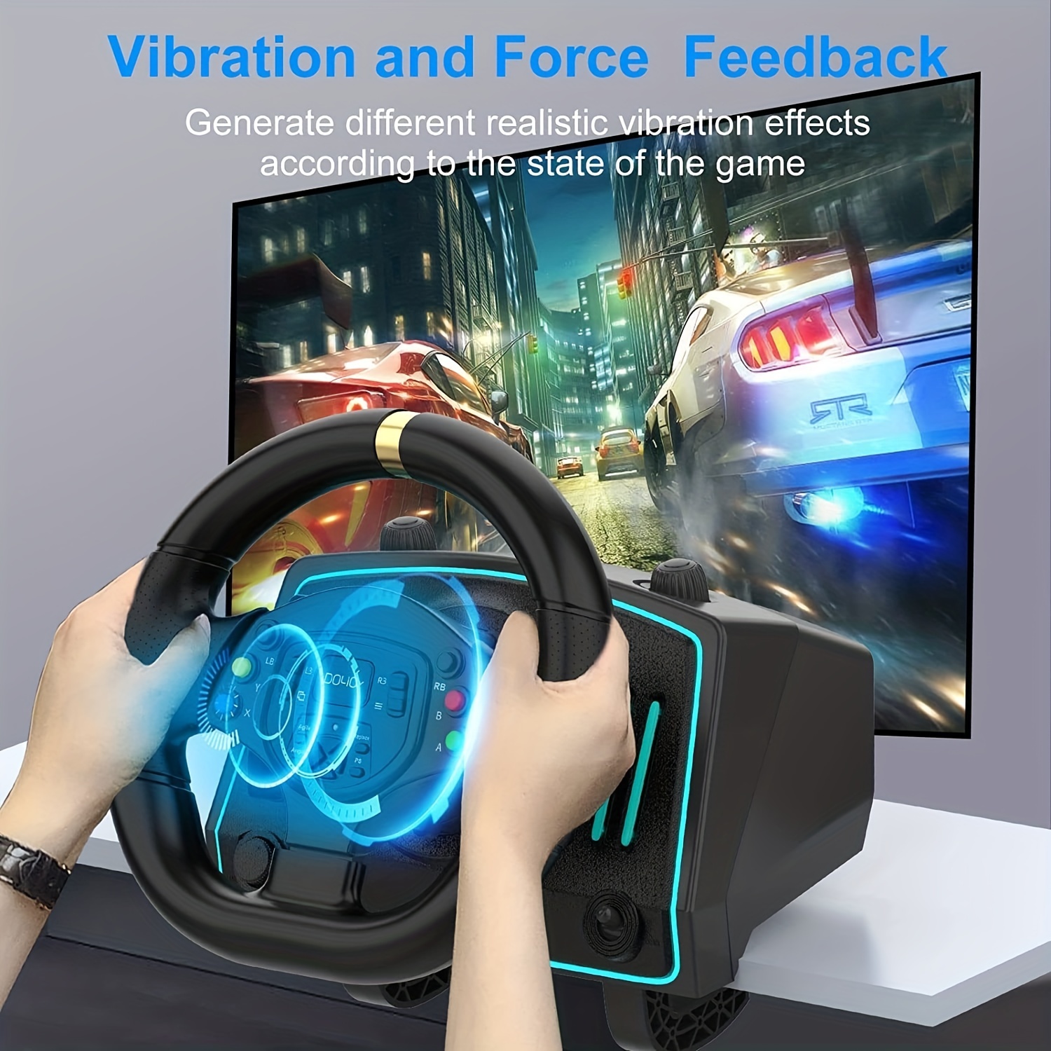 Steering Wheel for pc, in Game Racing Wheel with Pedals 180°  Competition Racing Steering wheel Dual Vibration Effect with USB Port,  Gear Shift