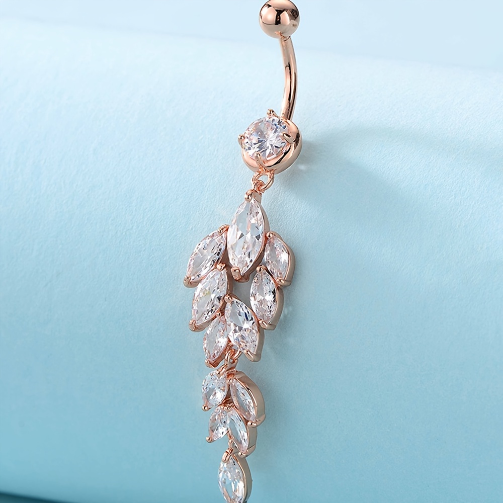 Long Leaf Shape Zircon Drop Belly Button Ring