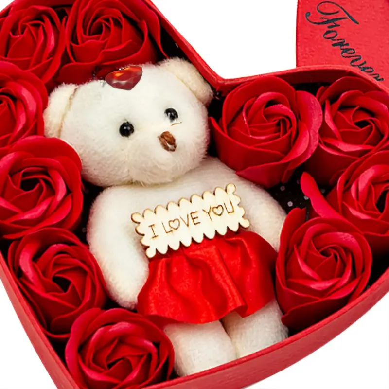 Soap Rose Flowers Bear Gift Box Xmas
