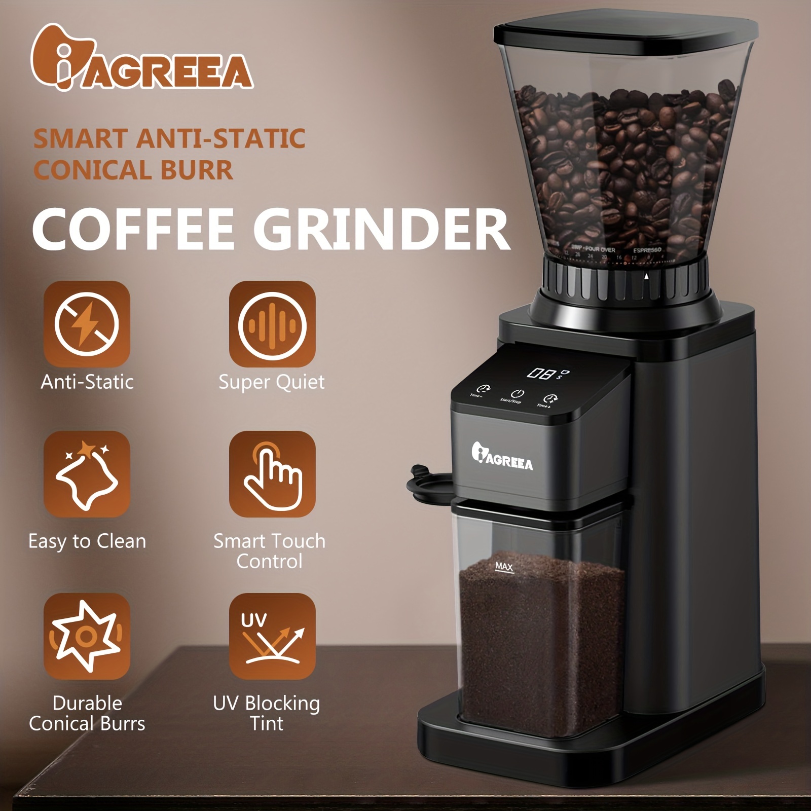 Black Commercial Coffee Grinder Electric Auto Burr Mill Espresso Bean Home  Grind