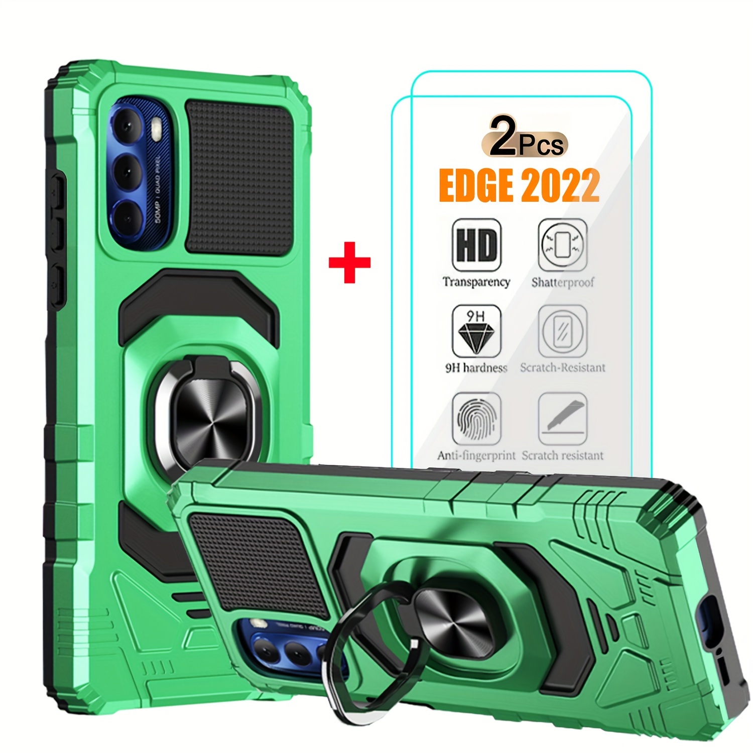 Case for Motorola Moto G84 with Tempered Glass Screen Protector [2  Pack],Sliding Camera Window, Kickstand, Shock-Proof Anti-Scratch Dual-Layer  Phone