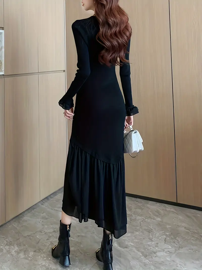 black long sleeve bodycon midi dress crew - Temu Mauritius black long sleeve bodycon midi dress crew - Temu Mauritius