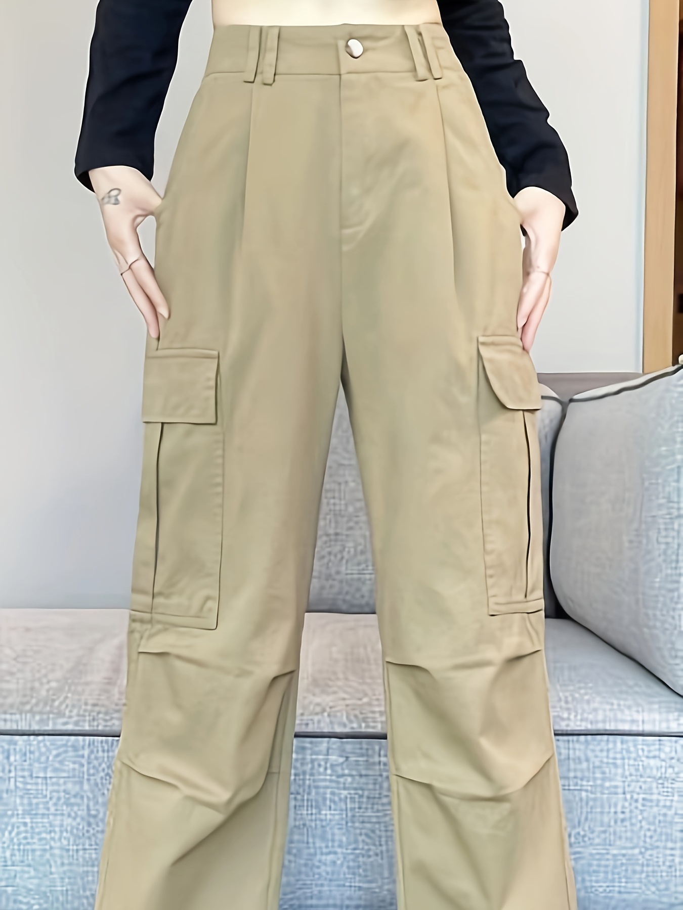 Loose khaki hot sale pants womens