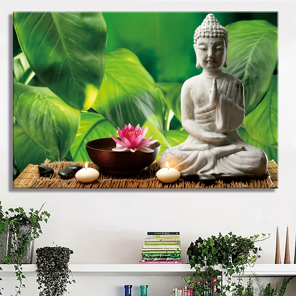 Pósteres e impresiones de estatua de Buda en lienzo, cuadros de budismo  bosque de bambú, arte de pared Zen para decoración de sala de estar, marco  de