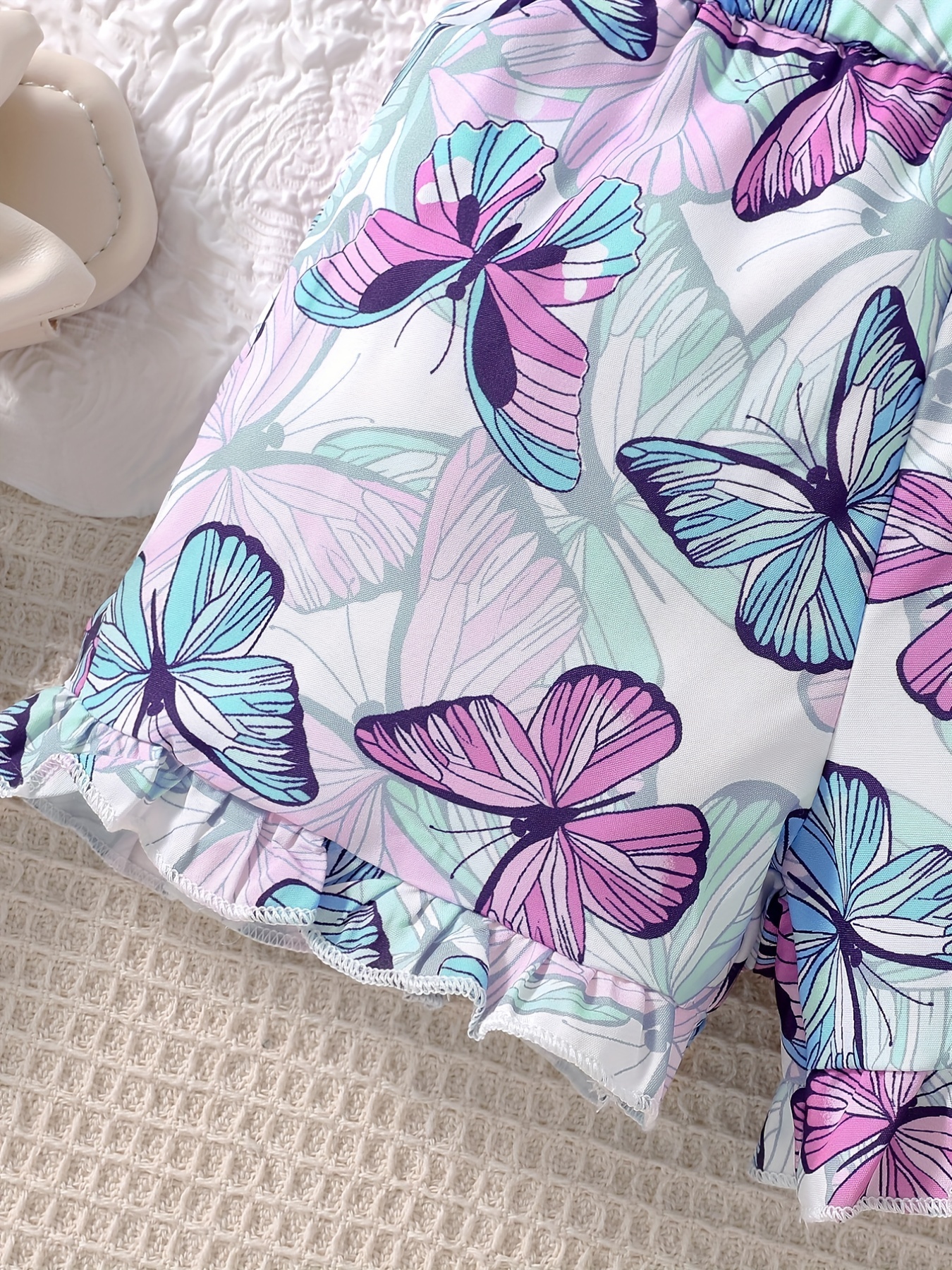 Girl's Ribbed Cami Top and Butterfly Print Shorts Set