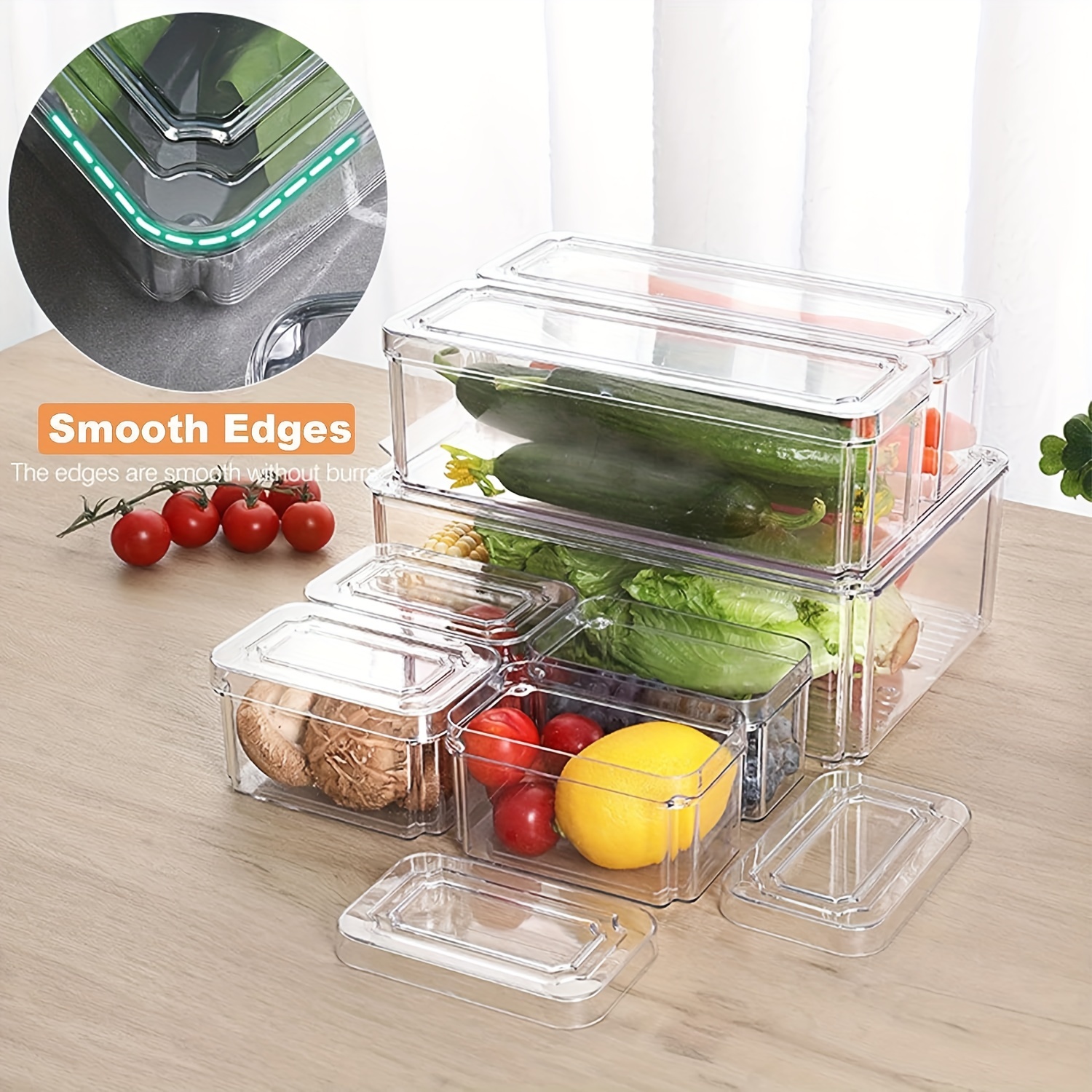 Fridge Organizers, Stackable Refrigerator Organizers With Lids