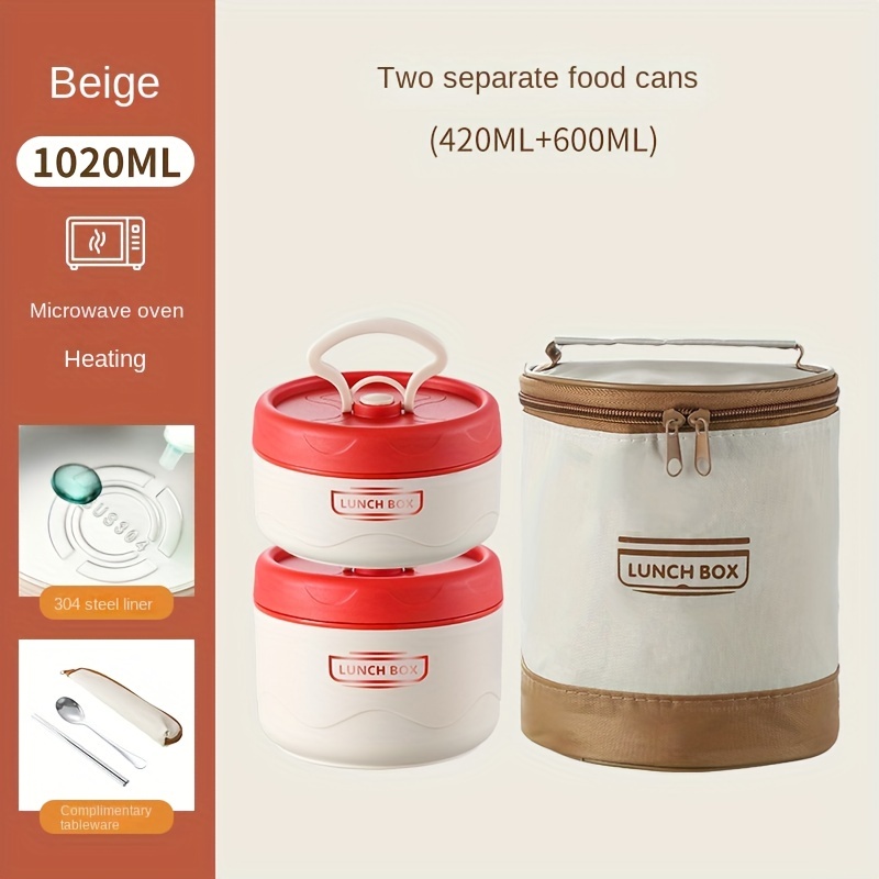 1pc 420ml Double Layer Stainless Steel Lunch Box, Portable Round