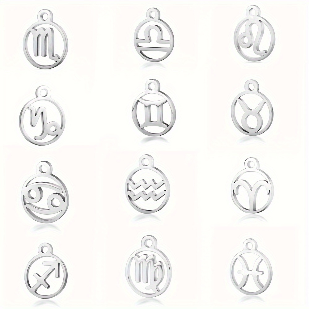 Image of 12pcs/set 304l Stainless Steel Constellations Chamrs Small Pendants For Men And Women Jewelry Bracelets And Necklaces