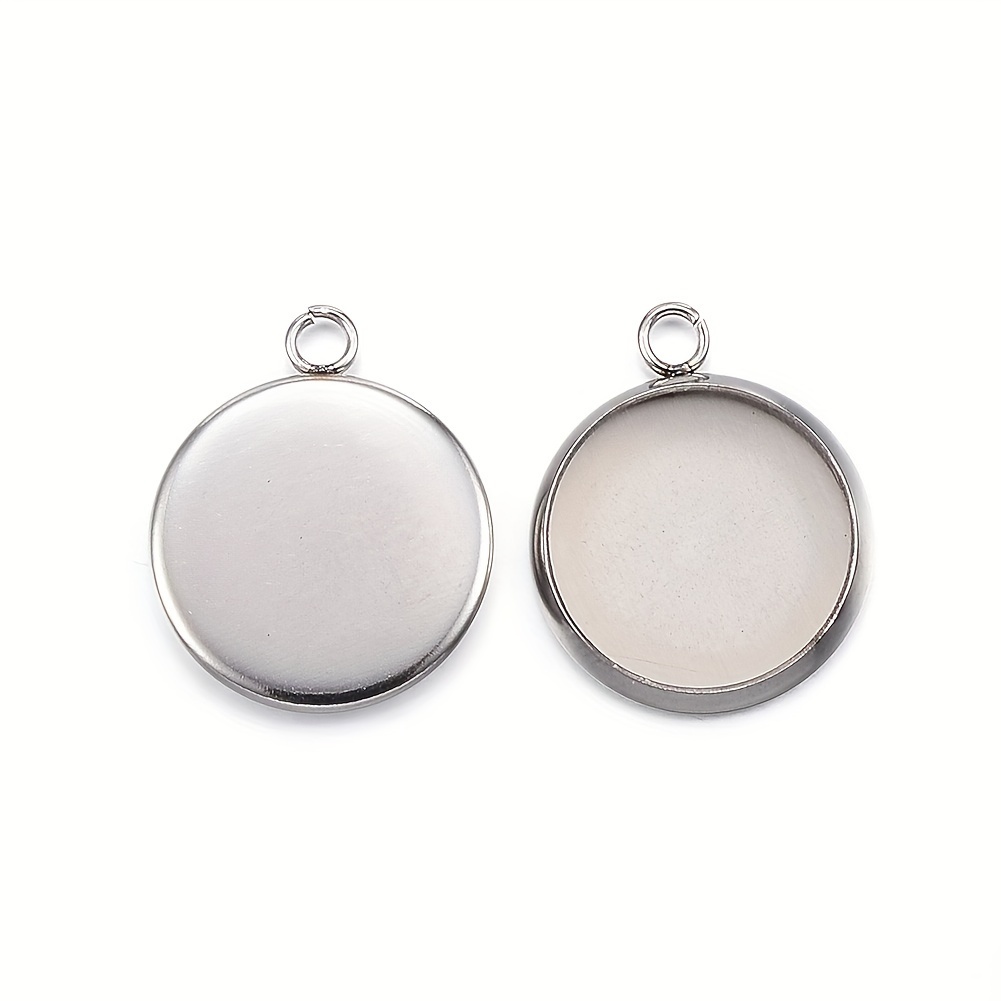 E-shop 100 Stück 304 Edelstahl Anhänger - Flache Runde Blanko Cabochon-Einstellungen von 12/14/16/20mm mit Schalen für DIY-Schmuckherstellung, Armband-