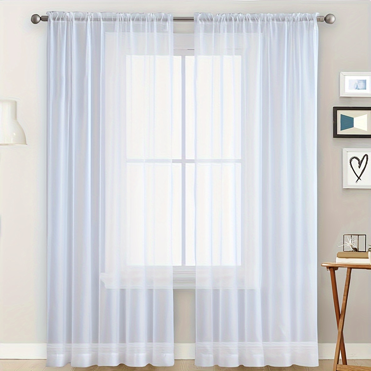 Image of 2pcs Modern Semi-sheer Curtains, Uv-resistant Polyester Rod Pocket Drapes For Living Room, Machine Washable, Sun Protection, Fashion Themed Decor
